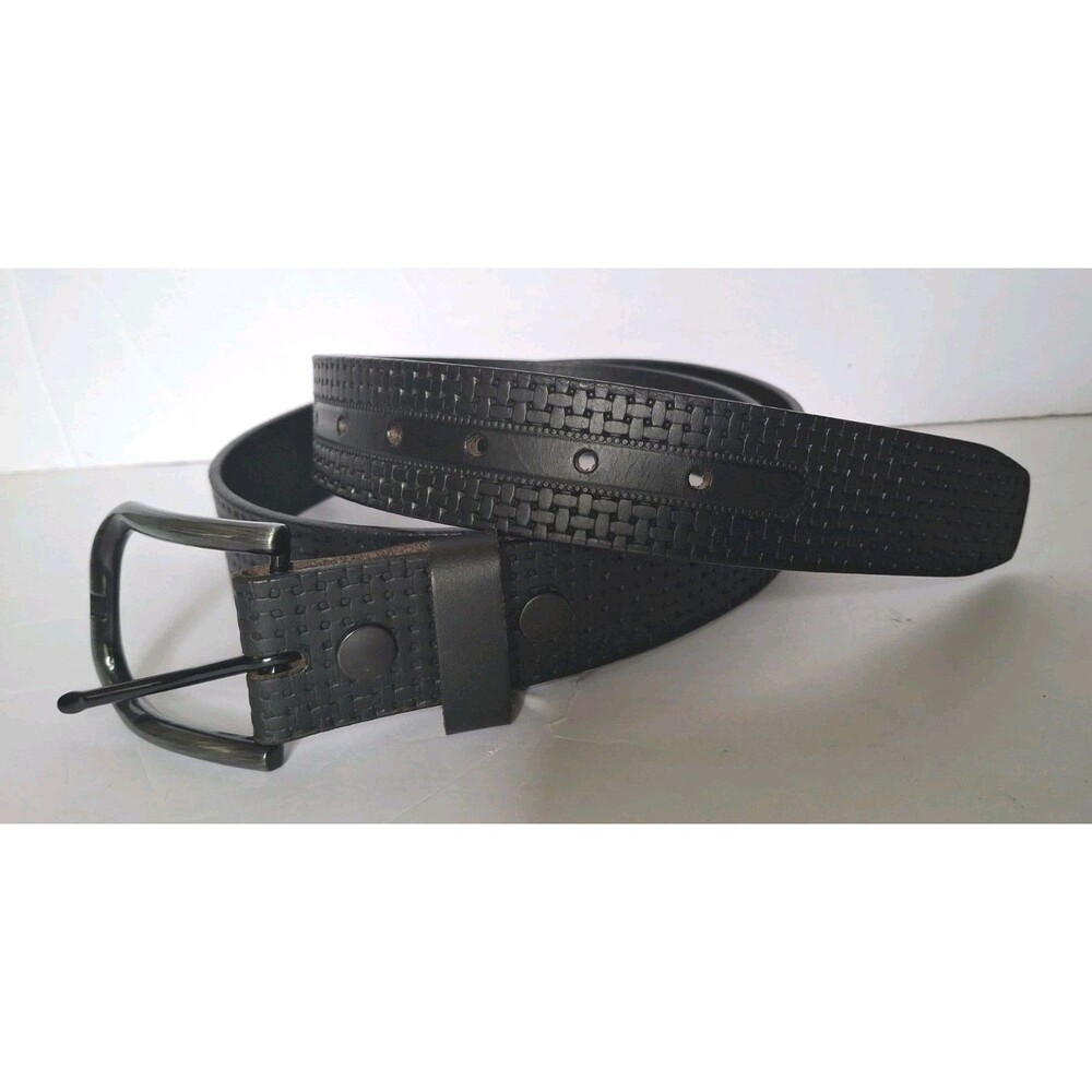 Full Grain Leather Basket Weave Premium Leather Belt Size 40-42 Black Wotk